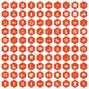 10个男健康图标以橙色六边形孤立矢量说明式组图片