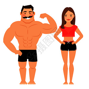 白人女性男女运动健壮员男女健壮夫妇在白人背景中被隔离插画