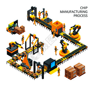 汽车流线图生产机械技术工厂制造的业机器设备图插画