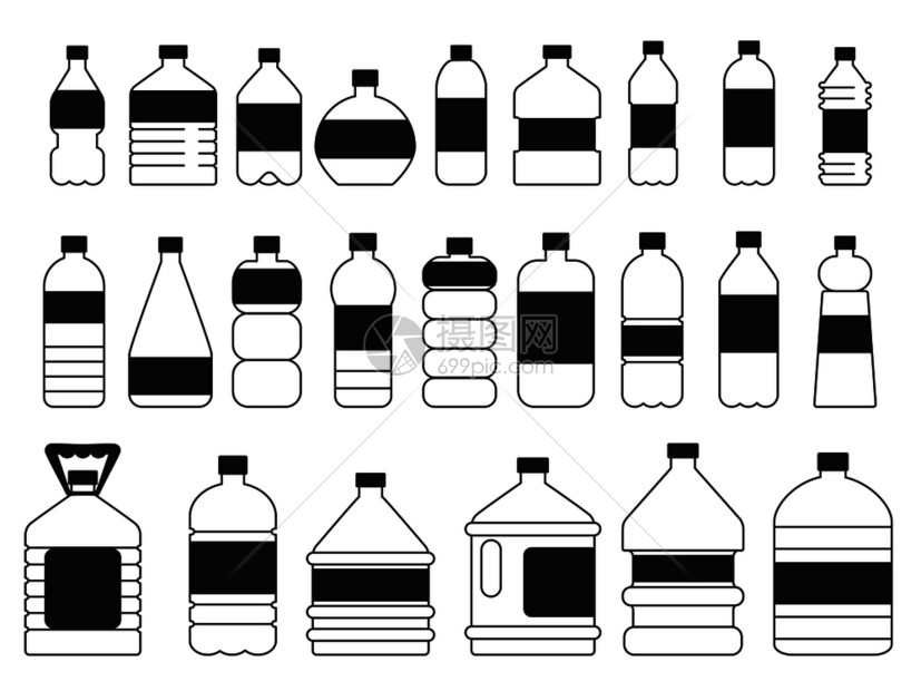 各种塑料瓶水桶油桶平子图标模型图片