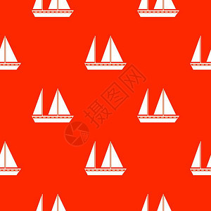 红色背景上的小船帆船快艇图图片
