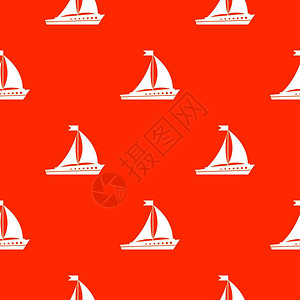 红色的船红色背景上的小船帆船快艇图插画