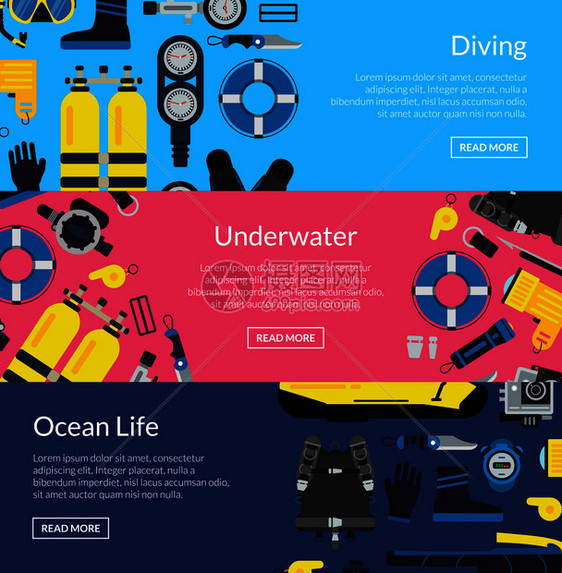 矢量水下潜水设备背景图图片