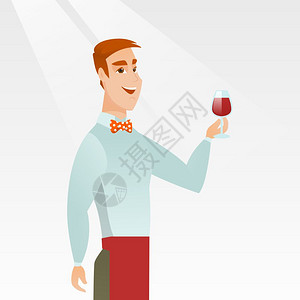 酒杯 人年轻酒保手握着一杯葡萄酒插画