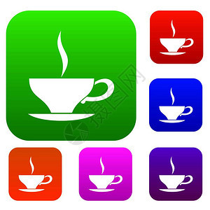 不同颜色孤立矢量插图中的茶杯标溢价收藏茶杯图片
