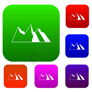 以不同颜色的孤立矢量插图组山丘标保费收集山脉图片