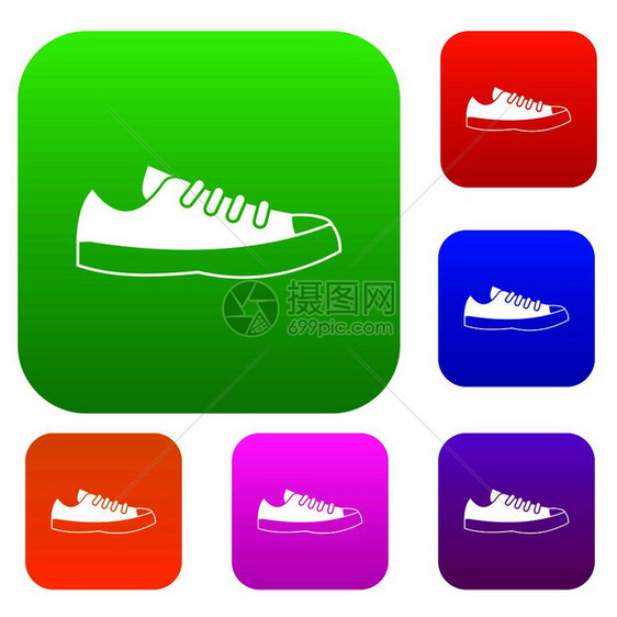 以不同颜色的孤立矢量插图组运动鞋标溢价收集运动鞋图片