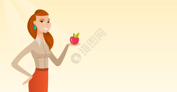 手握苹果的年轻女图片