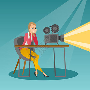 今日放映坐在放映室电影的女士天主教放映会一部新电影年轻投员在工作