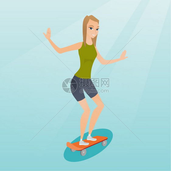 快乐年轻人骑着滑板健康生活方式图片