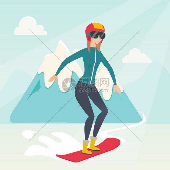 雪冠山的下场背景滑机板在山地的支架上滑雪矢量平面设计图广场布局年轻causin女滑雪板图片