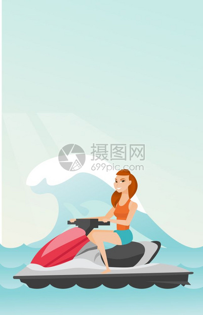 坐在水上摩托车上的青年女子图片