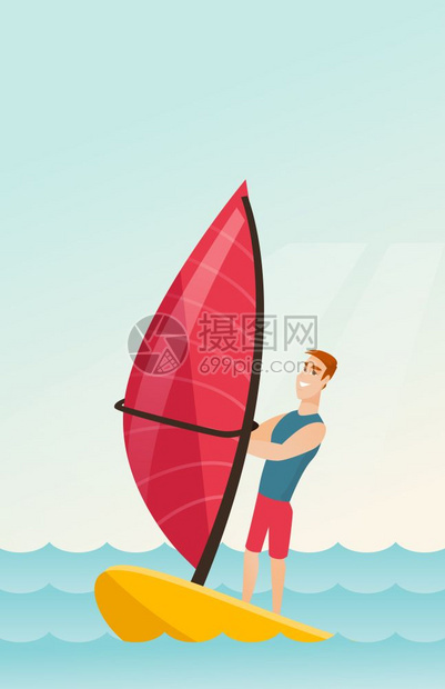 在海上冲浪的男性风帆冲浪运动员图片