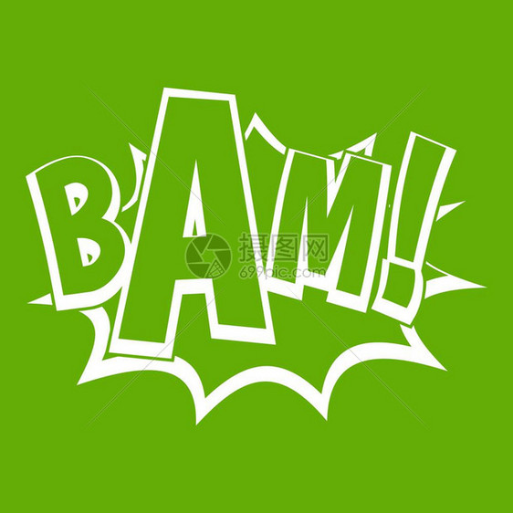 bam漫画书泡图标绿色背景上孤立的白色矢量说明bam漫画书泡图标绿色图片
