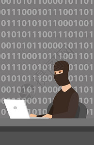 黑客数字使用笔记本电脑窃取数据和个人身份信息矢量漫画插图垂直布局黑客用笔记本电脑窃取信息插画