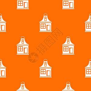 任何设计的小型房屋图案都以橙色的颜重复无缝小房屋图案矢量几何例小房屋案无缝图片