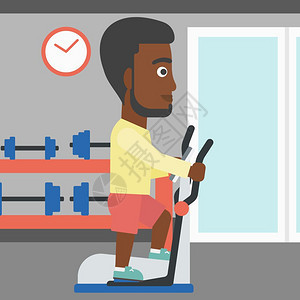 一名非洲美国人在健身房矢量平板设计插图方形布局图片
