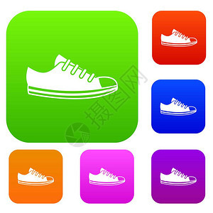 以不同颜色的孤立矢量说明组帆布运动鞋图标溢价收藏帆布运动鞋收藏图片