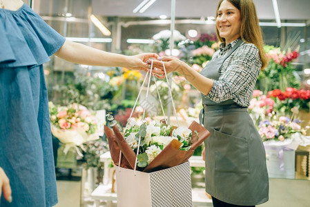 花店商业和女顾客图片