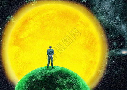 站在地球上的商人站在太阳面前地球上的商人图片