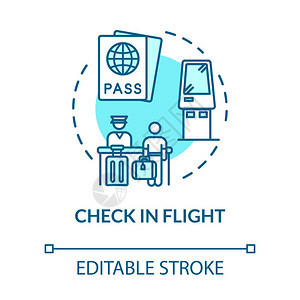旅客护照管制和登机想法细线插图机场终点安全票检查矢量孤立大纲rgb彩色图画图片
