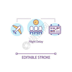 航空公司机场问题概念细线插图商业飞机起时间表变化矢量孤立大纲rgb彩色图画可编辑中风图片
