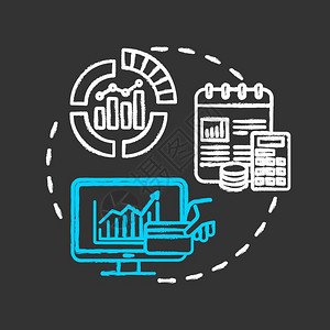 统计分析营销研究商业利润率设想黑背景的矢量孤立黑白板图示图片
