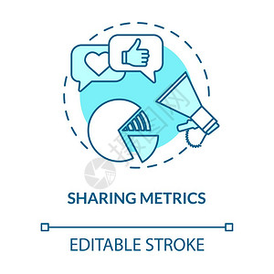 共享衡量标准概念图互联网广告战略社交媒体营销理念细线插图sm管理矢量孤立大纲rb彩色绘图可编辑的中风图片