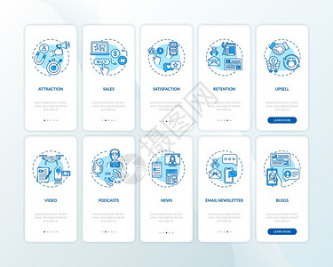 登入页面设置概念的移动应用程序页面屏幕上吸引和保留客户内容创建提示通过5步图形指示ui矢量模板配有rgb颜色插图设计图片