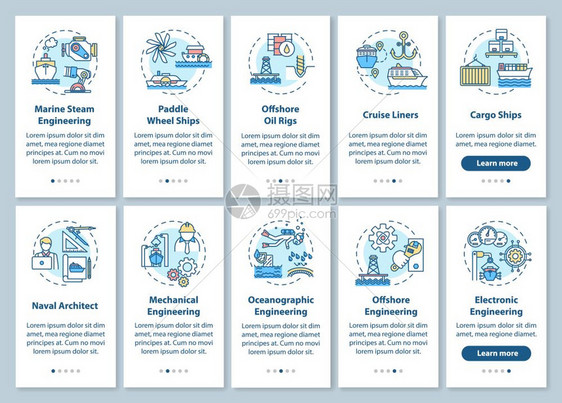 海洋工作类型横穿5步图形指示ui矢量模板配有rgb彩色插图图片