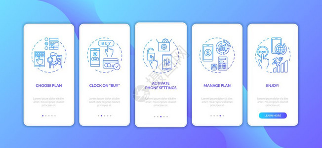 智能手机设置激活行走5步图形指示ui矢量模板配有rgb颜色插图图片