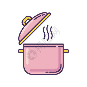 故事板标志煮锅粉红色rgb彩图标烹饪菜的配方含蒸汽的酱料可爱厨房
