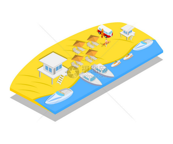 用于网络礼品卡和明信片的海滩矢量概念等横幅海滩概念横幅等量方式图片