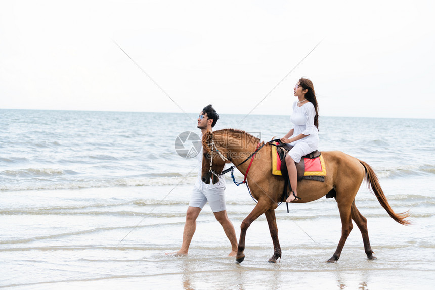 在热带海滩骑马图片