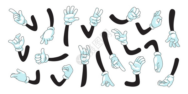 生物实验 人物白手套上的人或吉祥物显示手掌和指的势矢量图解漫画