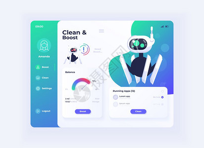 清洁和助推平板接口矢量模移动应用程序页面日模式设计布局备管理屏幕用于应程序的平面ui内存优化便携式设备显示图片