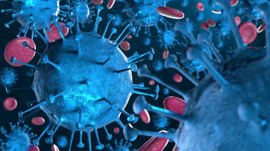 3d血液样本背景中显微镜下的冠状共存在19冠状共存在19对大流行健康造成危害冠状细胞由3d介质生成图片