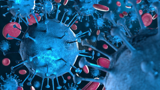 3d血液样本背景中显微镜下的冠状共存在19冠状共存在19对大流行健康造成危害冠状细胞由3d介质生成图片