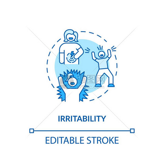 刺激绿概念图标压力和焦虑愤怒的女孩沮丧员工轮状症细线插图矢量孤立的大纲rgb彩色图画可编辑的中风图片