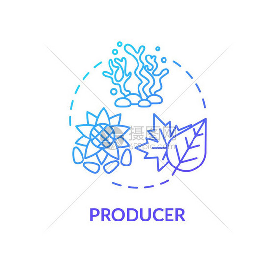 生物食链能源产有机体陆地和海洋植物自发设想薄线图解矢量孤立大纲图片