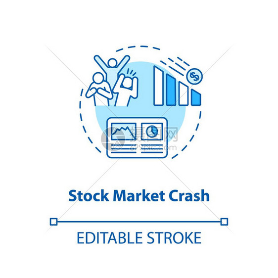 经济紧急情况金融危机概念细线图资产价格下跌贸易衰退矢量孤立的大纲rgb彩色图画图片