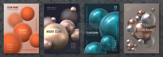 带现实的3d塑料球的现代小册子音乐会传单模板带多色几何形圆用于俱乐部节的矢量图示背景带现实的3d塑料球抽象体海报带音乐会传单模板图片
