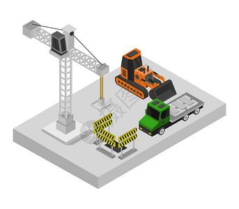 工地施工中的3D矢量插图图片