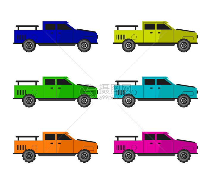各种皮卡汽车对比设计矢量图图片