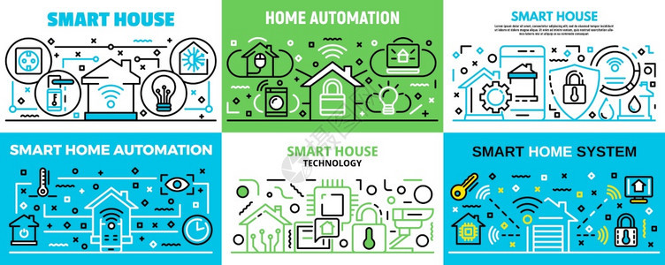 网络设计的智能居家矢量横幅集图片