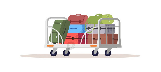 白色背景的孤立卡通物品半平板彩色图示半平板彩色图示等托运行李插画