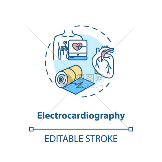心电图概念标心脏筛查医学检想法细线插图cvd诊断心脏节奏监测矢量孤立大纲rgb彩色绘图可编辑中风图片