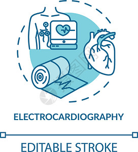 心电图概念标心脏筛查临床检想法细线插图cvd诊断心脏节奏检查矢量孤立大纲rgb彩色绘图可编辑中风图片
