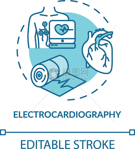 心电图概念标心脏筛查临床检想法细线插图cvd诊断心脏节奏检查矢量孤立大纲rgb彩色绘图可编辑中风图片