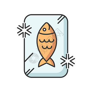 冻傻冷冻食品松果色图标保存鱼类冻有机海鲜冷未煮鲑鱼冰中的新鲜金鱼